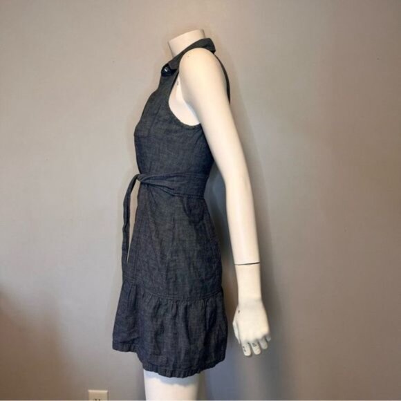 Theory Sleeveless Gray Chambray Button Down Ruffle Shirt Dress Size 4 - Picture 4 of 11